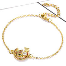 Pulsera de cobre con Micro incrustaciones de mariposa para mujer, brazalete ajustable de cadena de acero inoxidable, Color dorado 2024 - compra barato