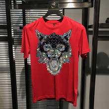 Camiseta masculina de verão, manga curta, gola redonda, moda clássica, camiseta com strass, design animal 2024 - compre barato