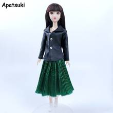 Black Coat Dark Green Pleated Skirt For Barbie Doll Outfits Fashion Clothes Set 1/6 Dolls Accessories Toys For Children DIY Toys 2024 - buy cheap