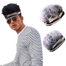 Masculino feminino novidade peruca curta sem brimless beanie chapéu de cabelo falso engraçado camuflagem de malha senhorio marinheiro boné elástico cosplay traje 2024 - compre barato