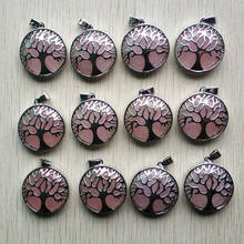 Wholesale 12pcs/lot new fashion pink natural stone alloy tree of life Pendants for jewelry accessories marking free shipping 2024 - buy cheap