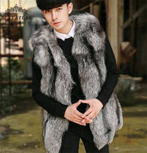 2020 New Real Natural Fox Fur Vest With Hood Thick Warm Male Sliver Fox Fur Jacket Winter Men Fur Coat Outwear Luxury FM-030 2024 - buy cheap