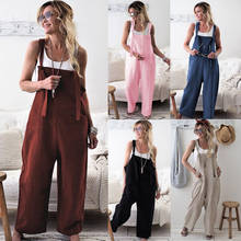 New Hot Casual Loose Wide Leg strap Jumpsuit Woman Cotton Linen Solid Pocket Romper Ladies Playsuits Overalls Large Size 2024 - buy cheap