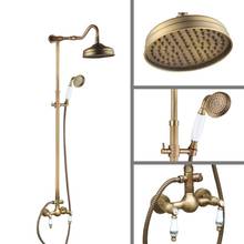 Antique Brass Wall Mounted Bathroom Rain Shower Faucet Shower Head Set Mixer Tap Dual Ceramic Handles Levers man507 2024 - buy cheap
