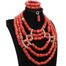 Dudo dor de colar coral africano, conjunto de joias com 12mm, miçangas naturais para casamento, com divisor de ouro, 3 peças 2024 - compre barato