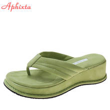 Aphixta 2022 New Green Platform Flip Flops Women Leisure Summer Cool Design Convenient 5cm Wedge Heel Slides Mules Shoes 2024 - buy cheap