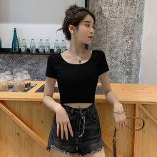 Black Short Top Women's Cropped T-shirt Short Sleeve 2021 Summer New Ins Trendy High Waist Half Sleeve Tight T-shirt 2024 - buy cheap