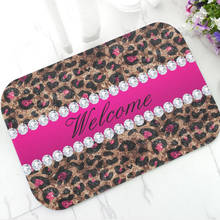 Falso leopardo rosa quente rosa folha de ouro e diamantes bem-vindo capacho moderno lantejoulas tapete da porta para o banheiro cozinha tapete decoração 2024 - compre barato