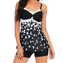 Black And White Plus Size Tankini Set Swimsuit Feminine Slim Butterfly Print Two Piece Swimwear Bikini Summer Beach Top+shorts 2024 - buy cheap