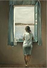 Póster de seda de mujer en la ventana, decoración de pared para habitación, pintura de 24x36 pulgadas, San Valentín Dalí 2024 - compra barato