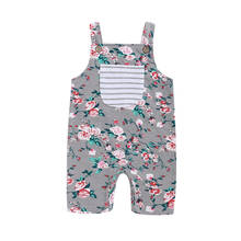 Комбинезон с цветочным принтом для новорожденных девочек 0-18 месяцев, комбинезон без рукавов с карманами, цельный костюм 2024 - купить недорого
