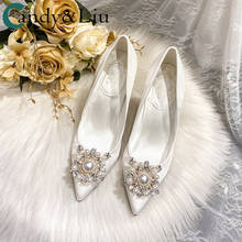 Bridesmaid Wedding Dress Bridal Shoes 2021 New Pointed Toe Thin Heel Diamond White Large Size 42 43 Women Lovely Fashion Pumps 2024 - buy cheap