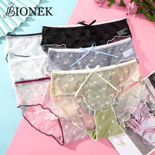 BIONEK Love Print Cute Mesh Women's Underwear Sexy Transparent Hollow Out Panties Sex String Temptation Thong Seamless Briefs 2024 - buy cheap