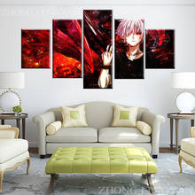 Pintura de tela hd moderna, estilo de impressão, anime tokyo ghoul, poster de parede, arte da casa, decoração, 5 painéis, punhos, imagem modular ken, kaneki 2024 - compre barato