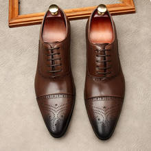Large Size EUR45 Black / Deep Brown Brogue Business Shoes Genuine Leather Wedding Shoes Mens Dress Shoes 2024 - buy cheap
