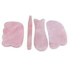 Natural Rose Quartz Guasha Board Jade Face Massager Crystal Energy Pink Stone Traditional Scraper Set for Blood Circulation 2024 - buy cheap