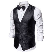 Black Paisley Vest Men Gilet Homme 2022 Brand Slim Fit Waistcoat Men Wedding Groom Vests Business Formal Dress Vest With Bowtie 2024 - buy cheap