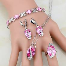 Pink CZ Princess Sterling Silver Jewelry Sets For Women Earrings/Pendant/Necklace/Ring Free Shipping&Gifts Box T237 2024 - buy cheap