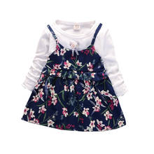 Vestido de princesa con estampado de flores para niña, ropa de otoño y primavera, novedad 2024 - compra barato