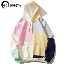 Goesresta hip hop hoodies homem de grandes dimensões streetwear multi-color costura casual moletom pullover outono moletom com capuz 2024 - compre barato