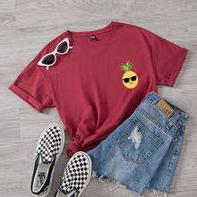 Camiseta de algodón con estampado de piña para mujer, ropa de calle de moda coreana, estética Harajuku, Oversize, gafas de sol 2024 - compra barato