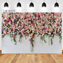 Laeacco Vintage White Solid Color Brick Wall Colorful Flower Background Baby Wedding Customized Portrait Photographic Backdrops 2024 - buy cheap