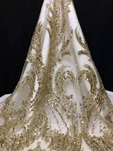 Beautiful dress / evening dress fabric glue glitter sequins, French mesh lace African sequin fabric wedding dress fabric 5yards 2024 - buy cheap