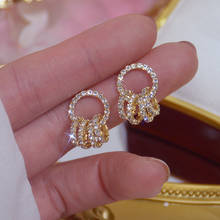 14K Real Gold Elegant Simple Style Geometric Stud Earrings for Women AAA Cubic Zircon Delicate Jewelry Earrings 2024 - buy cheap