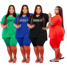 Conjunto com 2 peças de roupa feminina, plus size, estampa de letras, traje casual, camisetas + shorts, femme, esportes, agasalho, sexy, roupas, l ~ 5xl 2024 - compre barato