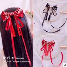 Princess sweet lolita hairpin Japanese style bow hair ornament clip Cherry Blossom soft girl bow fringe hairpin HZQX045 2024 - buy cheap