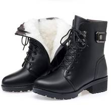 Women's Winter Warm Wool Leather Boots 4.5cm High Heel Mid Snow Boots Trendy Round Toe Laces Zipper Design Women Boots Big Yards 2024 - buy cheap