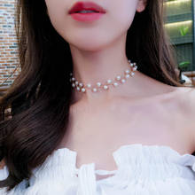 Fsunion 2022 novas chegadas moda branco/preto colar de pérolas kolye collier simples cross strand frisado gargantilhas colares feminino 2024 - compre barato