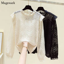 2021 Long Sleeve Tops For Women Fashion Autumn Hollow Out Lace Black Shirt Women Korean Vintage Office Blouses Women Blusa 11602 2024 - buy cheap