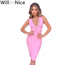 Willbenice-vestido Bandage ajustado para mujer, vestido Sexy con escote en V profundo, ahuecado, de fiesta, de talla grande 2024 - compra barato