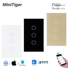 Minitiger Ewelink US Standard WIFI 3 Gang 1 Way Crystal Glass Panel Touch Wall Switch Smart Home Automation Null and Fire Line 2024 - buy cheap