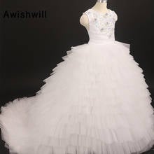 New Arrival White Ball Gown Dress Wedding for Girls Applique Beaded Tiered Tulle Communion Dresses Flower Girl Dresses 2024 - buy cheap