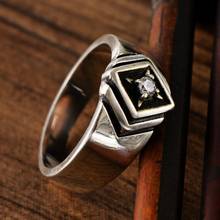 Anillo de plata auténtica s925 para hombre y mujer, anillo de circonita poligonal de diamante, moda retro tailandesa 2024 - compra barato