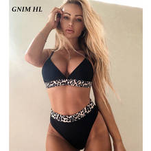 GNIM High Waist Swimsuit Women 2 Pieces Patchwork Leopard Bikini Set 2021 High Cut Triangle Swimwear Push Up New Arrival Biquini 2024 - buy cheap