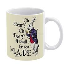 Taza blanca de conejo, tazas de cerámica divertidas de 11oz, para café, té, leche, Alicia en la fresca, divertida, I Shall Be Late, moderna, Rabbit R 2024 - compra barato