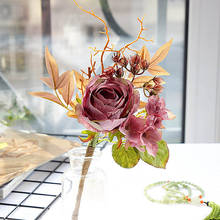 Искусственные цветы, ветки, пластиковые ягоды, листья для дома, свадебные украшения, реквизит, шелковая искусственная Роза 2024 - купить недорого