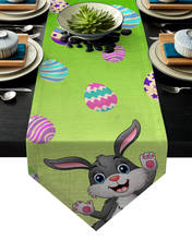 Camino de mesa de fondo verde de conejo de pascua, Decoración de mesa para Hotel, boda, fiesta 2024 - compra barato