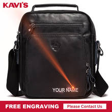 KAVIS-Bolso de hombro informal para hombre, bandolera de cuero genuino con grabado, color negro, de alta calidad 2024 - compra barato