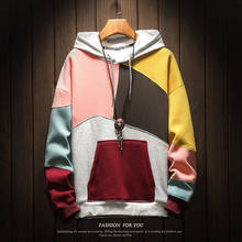 Mens Hooded Color Block Sweatshirt Cotton Pullover Coat Korean Casual Hoodie M-5XL 2024 - buy cheap