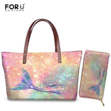 FORUDESIGNS Rainbow Mermaid 3D Print Handbags Set Large Luxury Shoulder Bag for Women Casual Messenger Bags 2pcs Purses Wallets 2024 - buy cheap