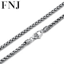 Fnj-corrente de corda cruz de prata 925, colar masculino de prata, 50 a 80cm, corrente fina original s925, para fazer joias 2024 - compre barato