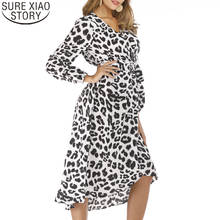 Vestido De gasa De manga larga para otoño, estampado De leopardo, cuello en V, Maxi, 2021 2024 - compra barato