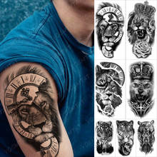 Черный компас Лев Временные татуировки для Для мужчин Для женщин Для мужчин взрослых реалистичный поддельный», «Тигр», «Череп» унисекс крест тату Стикеры Половина рукава татуировки на руке 2024 - купить недорого