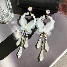 FYUAN Korean White Butterfly Crystal Drop Earrings for Women Bijoux Korean Long Tassel Pearl Dangle Earrings Jewelry Gifts 2024 - buy cheap