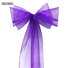 100 Pieces Dark Purple Organza Sashes Chair Cover Bow Banquet Wedding Party Decoration 2024 - buy cheap
