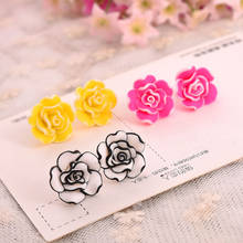 Hot Selling Fashion Luxury Black White Rose Flower Earrings Elegant Cute Women Lady Girls Stud Earrings Jewelry Gift 2024 - buy cheap